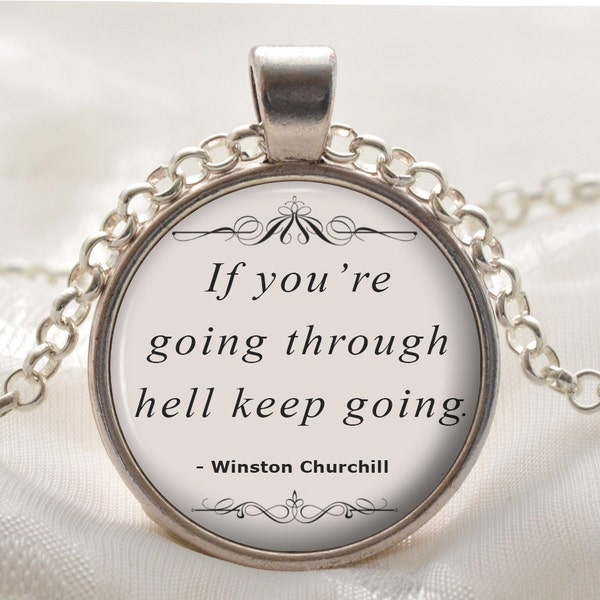 Winston Churchill Quote Pendant - Inspirational Necklace - Quote Jewelry - Silver Motivational Jewelry Gift for Women and Girls