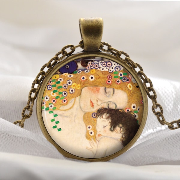 Mère et enfant collier - pendentif de Gustav Klimt - Art cadeau pour maman et lui - artiste Bronze Vintage bijoux