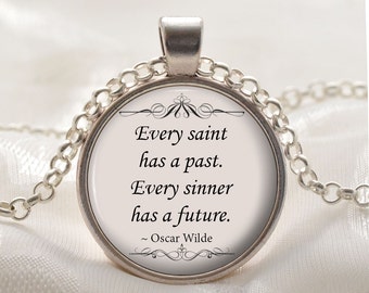 Oscar Wilde Jewelry - Saint Quote Necklace - Silver Pendant Gift for Women