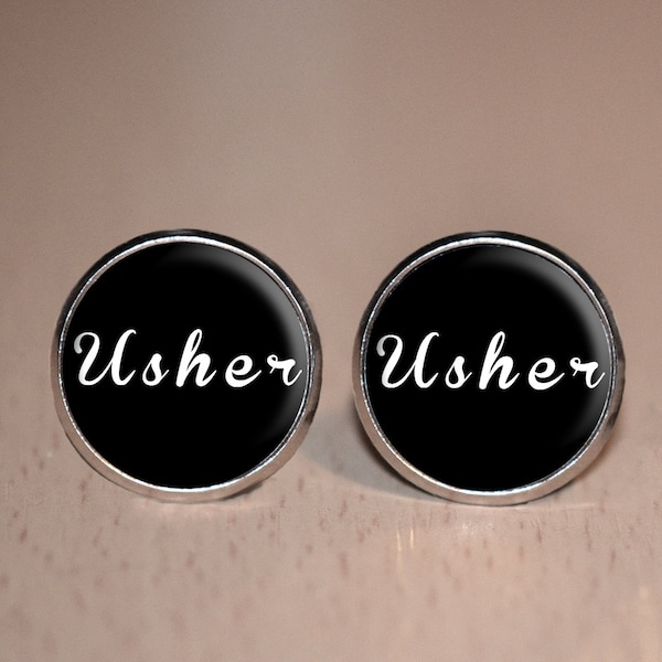 Usher Cufflinks for Weddings - Black Suit Accessories for Weddings - Silver Gifts for Men