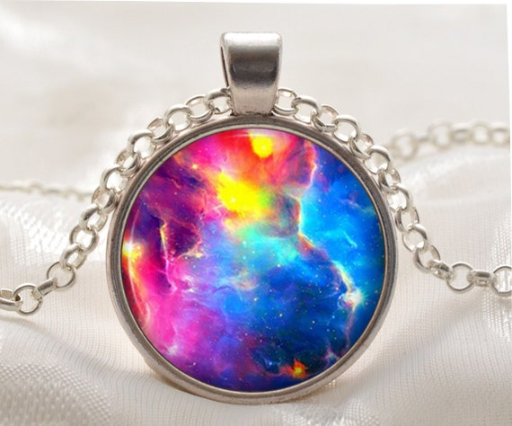 Rainbow Nebula Necklace Space Jewelry Fox Fur Galaxy Pendant