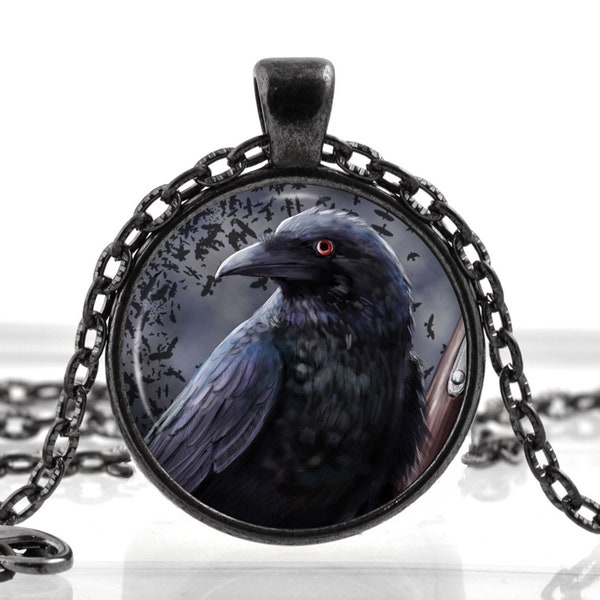 Black Raven Necklace Pendant - Bird Jewelry - Spooky Gothic Black Bird Crow Photo Jewelry Art Gift for Her