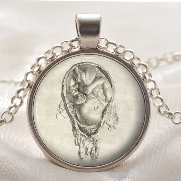 Pregnancy Fetus Pendant - da Vinci Necklace - Doctor Midwife Gift for Pregnant Mom - Baby Artist Jewelry