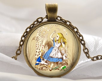 Alice Jewelry - Alice in Wonderland Necklace - Alice with Cards Pendant - Vintage Fairytale Gift Ideas for Her