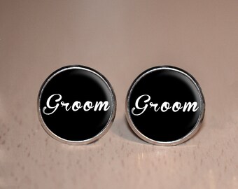 Wedding Cufflinks for Groom - Black Suit Accessories for Weddings - Unique Silver Gifts for Men