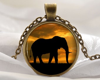 Elephant Necklace Pendant - Elephant Jewelry Gifts - Bronze Savanna Africa Wild Animal Charm