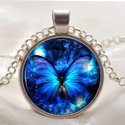 Blue Butterfly Necklace Butterfly Pendant Blue Jewelry Etsy