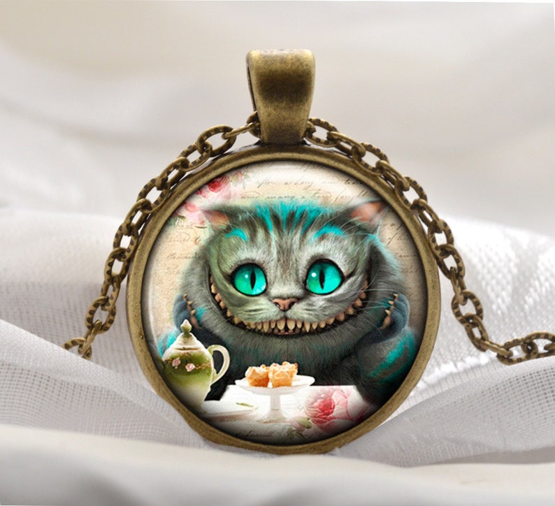 Alice in Wonderland Necklace Cheshire Cat Pendant Fairytale Alice Jewelry Gift Ideas for Women image 1