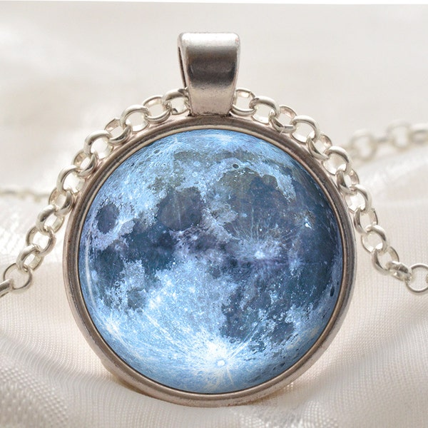 Moon Pendant - Blue Moon Jewelry - Moon Necklace - Space Gift for Women and Girls