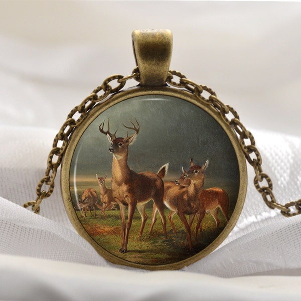 Cerf collier - animaux Art pendentif - bijoux Bronze Vintage Art cadeau pour elle - cerfs et photo fauve