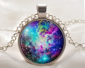 Joias espaciais – Colar de galáxia – Pingente de nebulosa de pele de raposa – Presentes do universo da estrela do sol para ela