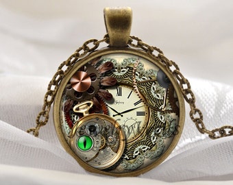 Steampunk Pocket Watch Necklace - Steampunk Clock Pendant  - Steampunk Jewelry - Unique Steampunk Gifts for Her