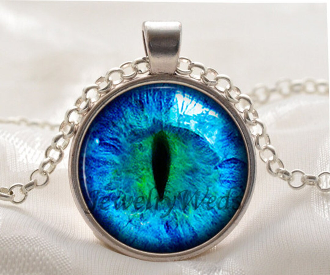Blue Cats Eye Necklace Eye Pendant Silver Picture Jewelry Gifts for ...