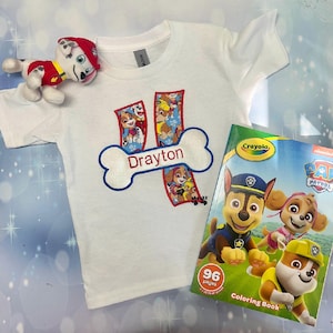 Personalized dog bone with Paw Patrol fabric Custom Birthday Boy / Girl embroidered dog group shirt