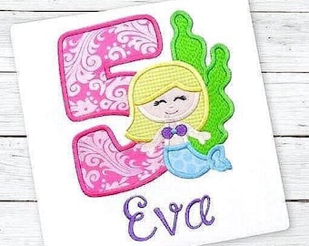Mermaid Embroidered Birthday Shirt, Under The Sea Party, Personalized Girl Shirt