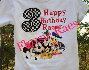 Camiseta bordada personalizada de cumpleaños de Mickey Mouse y la pandilla de corredores