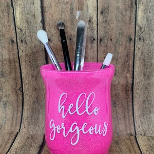 Glitter Makeup Brush Holder, Vanity Storage, Pink Sparkle Organizer