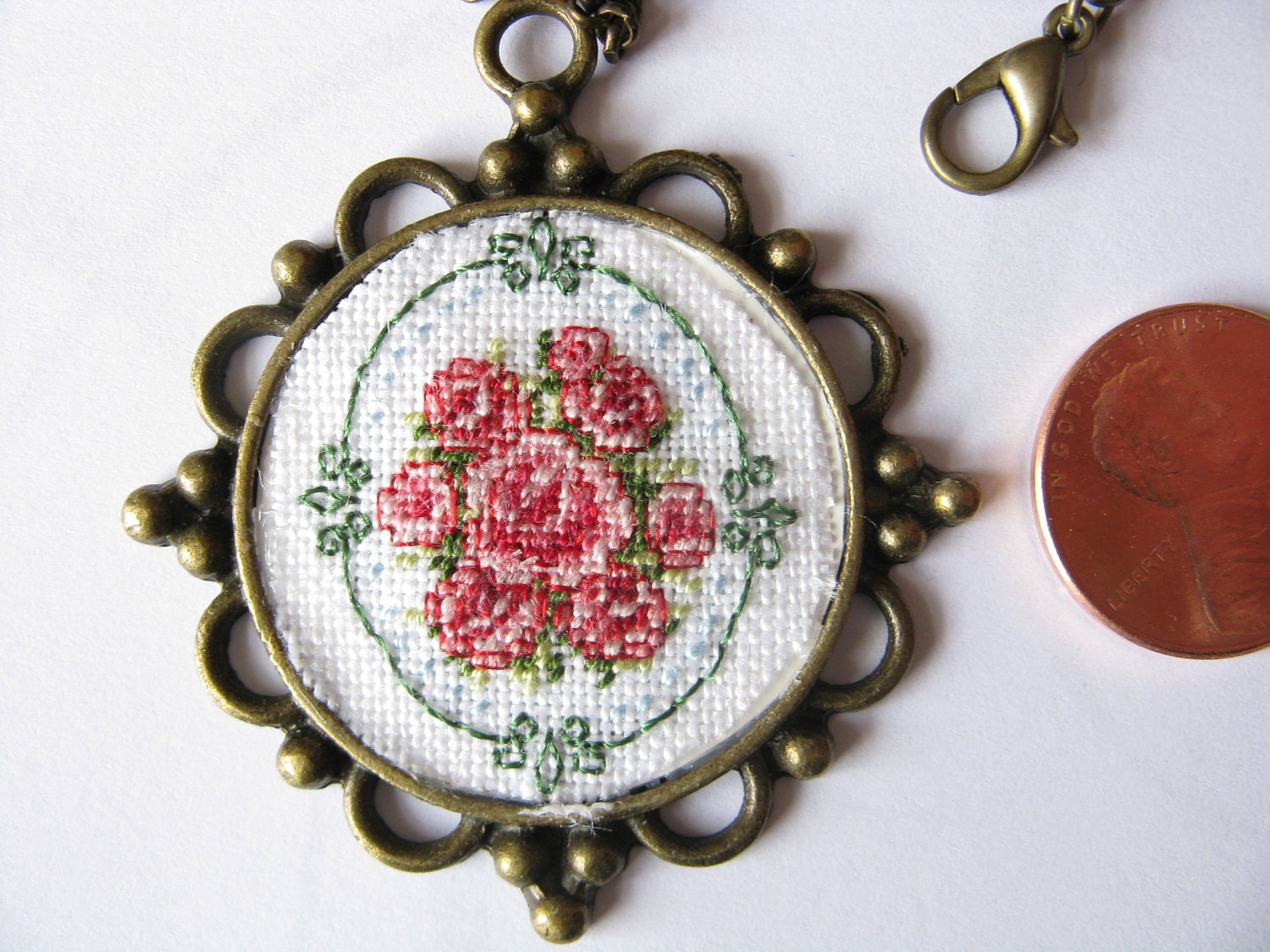 Pink rose Pendant Medallion pendant rose medallion Cross Etsy