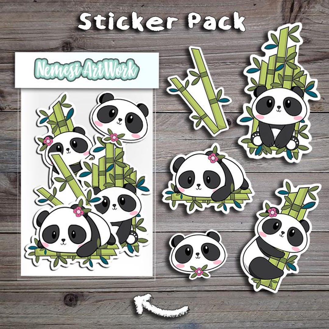 Panda Sticker Pack: Kawaii Planner Stickers - Bamboo & Flowers - Etsy