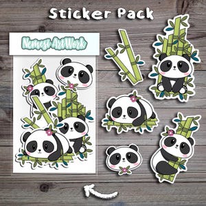 Pacchetto di adesivi Panda / Fiori di bambù kawaii / Cancelleria carina / Planner Bujo