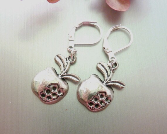 Silver Apple Earring Men Women Earring Silver Gift for Boyfriend