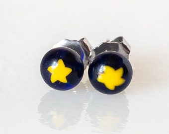 Star Stud Earrings 6MM, Millefiori Glass Earring Studs, Surgical Steel Murano Earrings, Celestial Jewelry