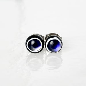 Millefiori Glass Stud Earrings, 6mm Small Circle Stud Earrings, Black or Blue Murano Glass Studs