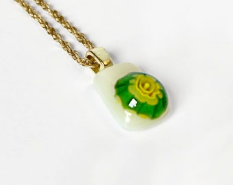 Millefiori Glass Pendant Necklace, Small Floral Fused Glass Pendant, Colorful Murano Jewelry for Women