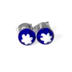 Millefiori Stud Earrings, 6MM Surgical Steel Studs, Blue and White Star Earrings, July 4th Earrings