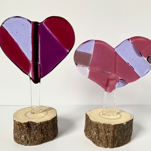 Statue de cœur en verre fondu sur base en bois, sculpture dart en verre faite à la main, cadeau romantique pour la Saint-Valentin, image 8