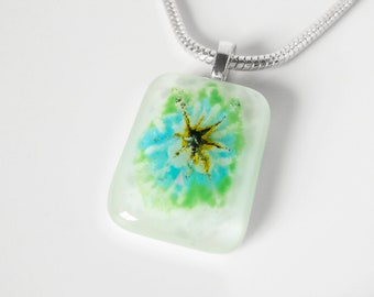 Fused Glass Pendant Necklace, Floral Statement Necklaces, Handmade Art Glass Jewelry