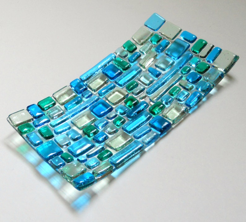 Turquoise Blue & Green Fused Glass Plate 7 x 4 Inches Etsy