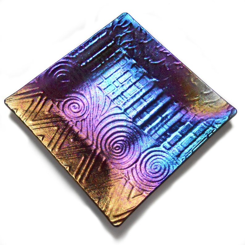 Blue And Purple Tray Fused Glass Plate 8 Inch Square Iridescent Glass Art Plate Home Living Home Decor Delage Com Br