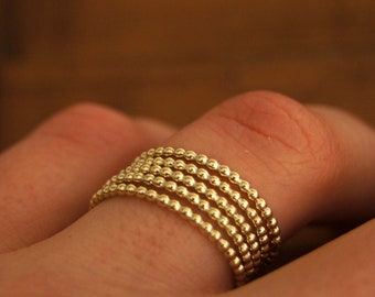 ring solid 14karats  yellow gold - stack ring - pearls - made from globules in silver and gold