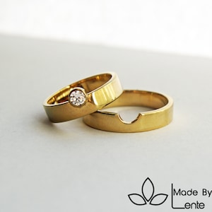 we perfectly fit together wedding rings - diamond - 14k yellowgold - gold - silver ring