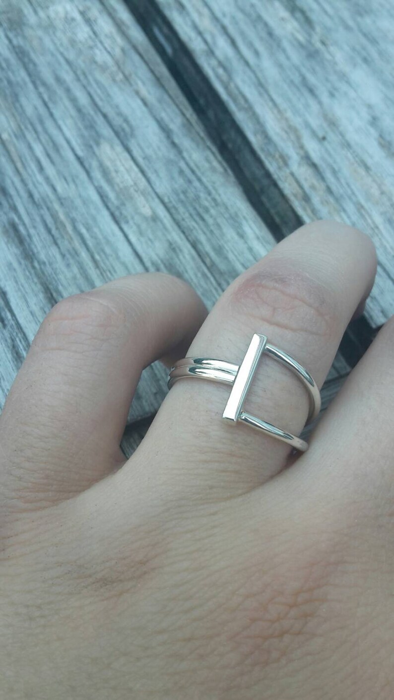 Handmade silver tight ring round thread square bar