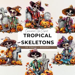 Halloween Tropische Skelette Clipart - 10 transparente PNG - Tag der Toten - Gräber - Hawaiianisches Halloween - Wunderliche Halloween-Charaktere