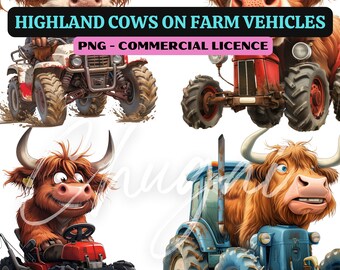 12 PNG - Highland Cows Clipart - Transparent - Digital Download - Design - Digital Craft - Card Making - Funny Highland Cow, Farming, Rural