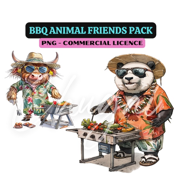 8 PNG - BBQ Animals Clipart - Digital Download - Design - Digital Craft - Card Making - POD - Vegan - Barbeque - Funny Animals - Vegetarian