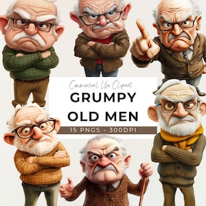 Grumpy Old Men Clipart - 15 PNG trasparenti - Download immediato - Vecchio divertente - Persone stravaganti - Persone divertenti - Persone particolari - Anziani