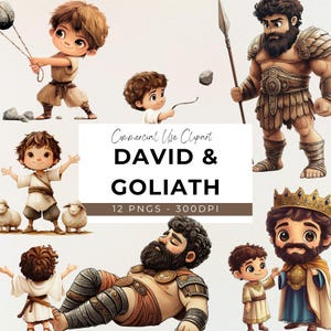 Davide e Golia Clipart - 12 PNG trasparenti - Storie della Bibbia - Clipart cristiana - Personaggi della Bibbia - Ministero dei bambini - Scuola domenicale