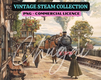 8 PNG - Vintage Steam Trains Digital Art - Digital Download - Design - Digital Craft - Card Making - POD - Steam Railway