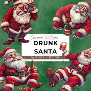 Whimsical Christmas Santa Clipart - 14 Transparent PNG - Clipart Bundle - Santa PNG - Christmas Clipart - Drunk Santa - Christmas Clipart