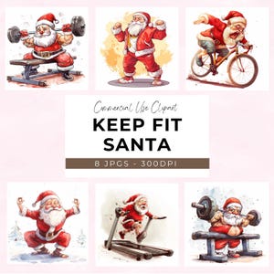 Fitness Santa - 8 JPG - Papai Noel engraçado - ClipArt de Papai Noel - Download instantâneo - Design de cartão de Natal - Natal engraçado - Aeróbica - Academia - Treinamento