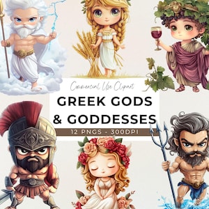 Clipart dieux et déesses grecs - 12 PNG transparents - dieux olympiques - Grèce antique - mythologie grecque - Panthéon olympique - Zeus - Poséidon