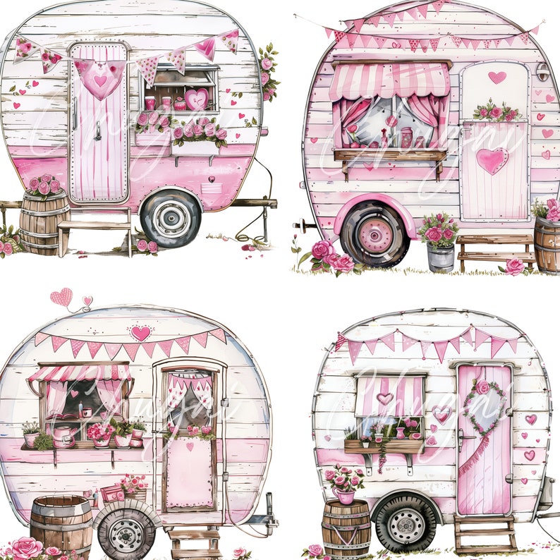 Pink Rv Drawing 10 PNG - Pink Caravans Clip Art - Transparent - Digital Download ...