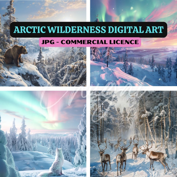 15 JPG - Arctic Wilderness Digital Art - Instant Download - Christmas Card Design - Cute Christmas - Snow Scene - Lapland - Arctic Circle