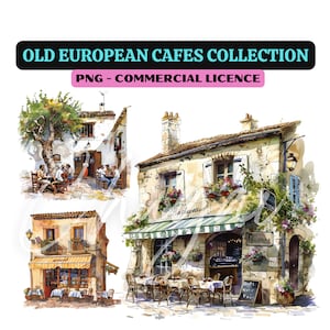 10 PNG - oude Europese cafés ClipArt - digitale download - illustraties - ambacht - Spanje, Italië, Griekenland, Europa, Frankrijk, oude stad, rustiek