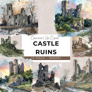Imágenes prediseñadas de castillo - 10 PNG - Descarga digital - Diseño - Artesanía digital - Rústico, misterioso, exploración, patrimonio, edificios antiguos, ruinas