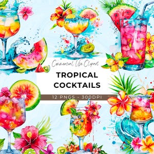 Tropical Cocktails Clipart: Paradise PNG Set (Digital Download)